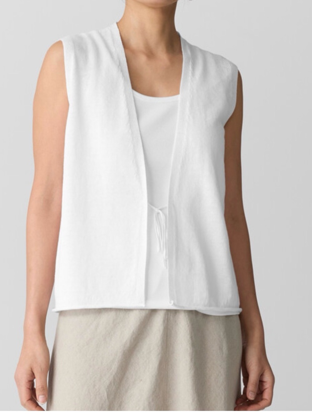 Eileen Fisher Sleeveless Open-Front White Vest